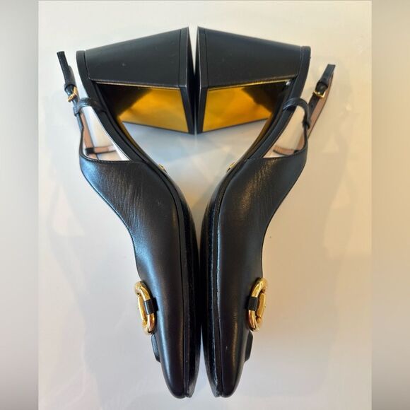GUCCI Baby Horsebit Slingback Leather Pump Black Gold EU 40.5 US 10.5 Authentic - Picture 6 of 10